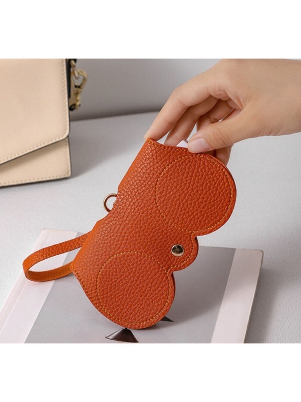 Soft Faux Leather Sunglasses Bag Portable Sunglasses Pouch in Orange